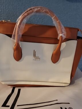 LouLu Bag Two-Tone White and Tan Satchel With Addtl Shoulder Steap